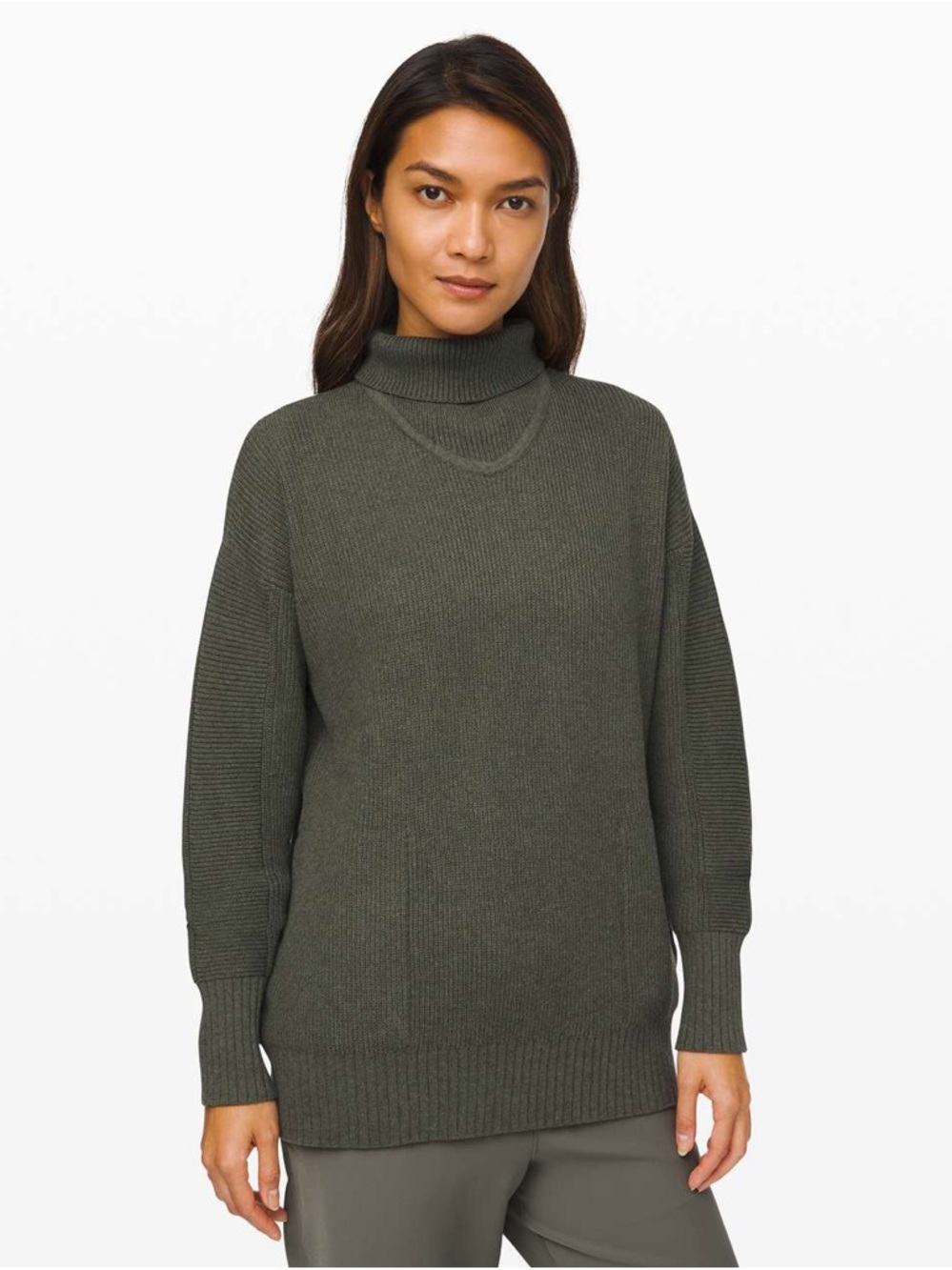 Lululemon Cozy Calling Turtleneck Sweater Size XL Heathered Pesto Green